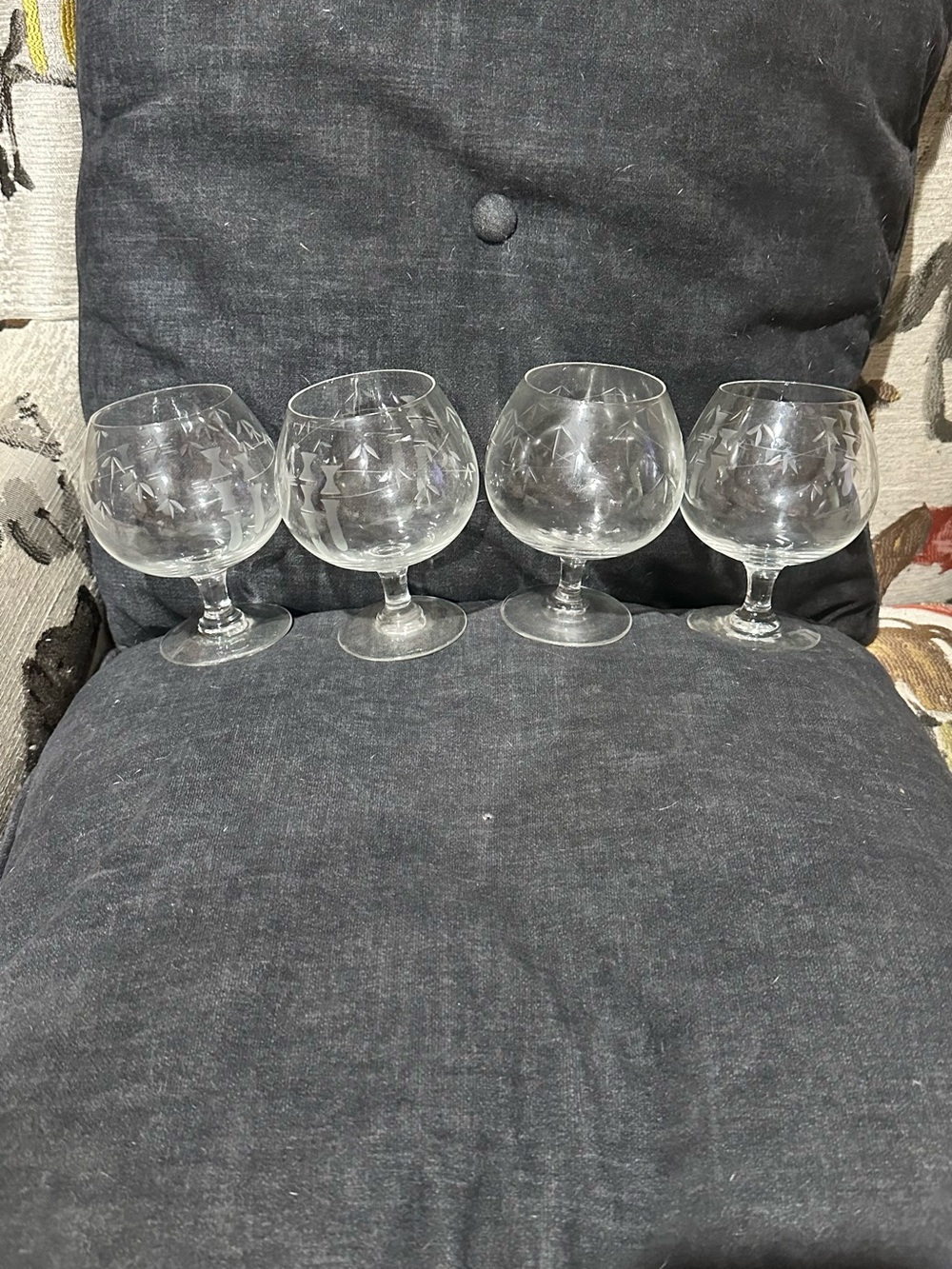 Vintage Etched Crystal Brandy Snifters Cordial Glasses Set of 4